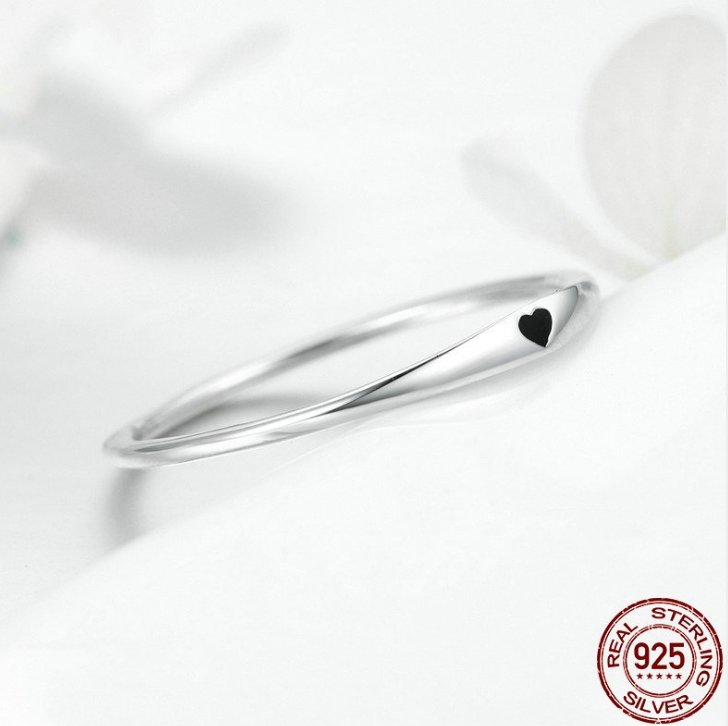 925 Sterling Silver Round Circle Pure Finger Ring Simple Heart Engrave Rings - Silver Box Original