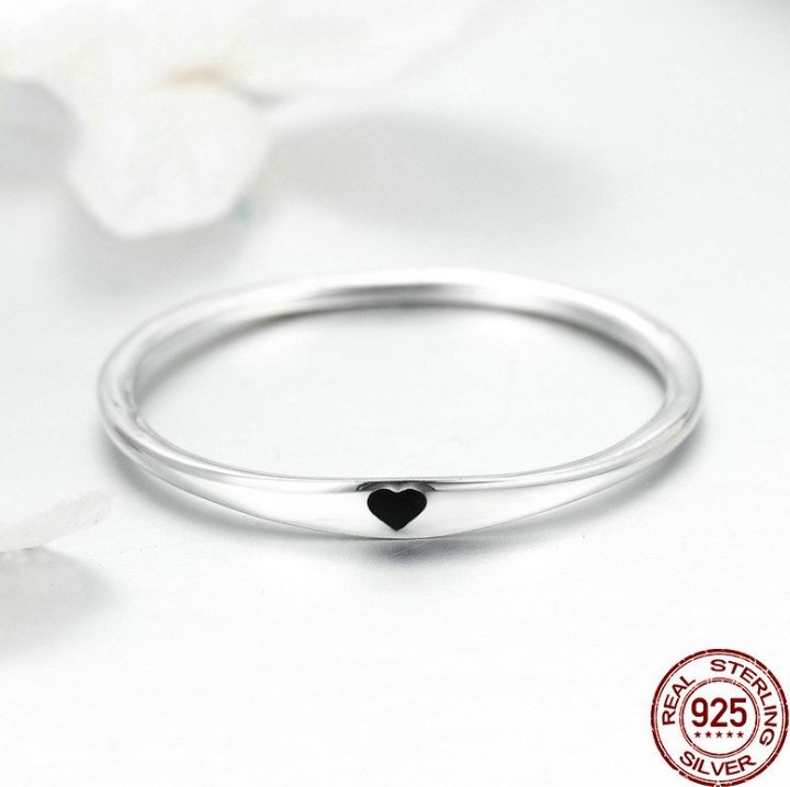 925 Sterling Silver Round Circle Pure Finger Ring Simple Heart Engrave Rings - Silver Box Original