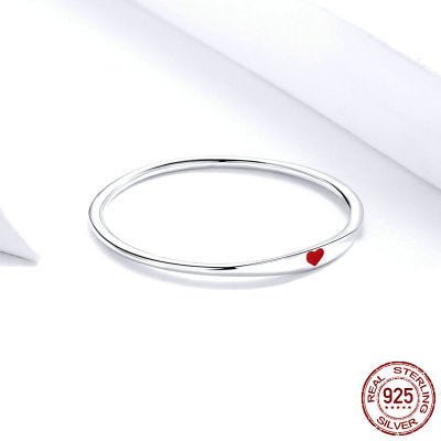 925 Sterling Silver Round Circle Pure Finger Ring Simple Heart Engrave Rings - Silver Box Original