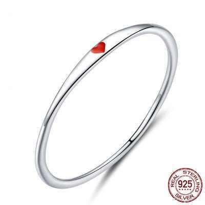 925 Sterling Silver Round Circle Pure Finger Ring Simple Heart Engrave Rings - Silver Box Original
