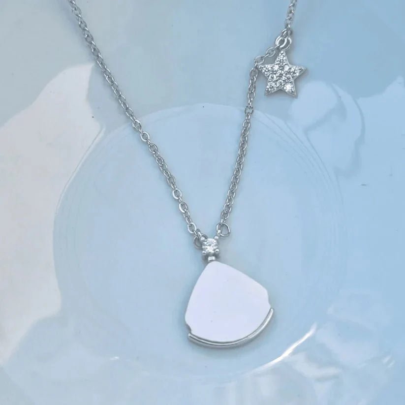 Celestial Radiance: 925 Silver Mother of Pearl Necklace with Zircon & Star Charm - Silver Box Original