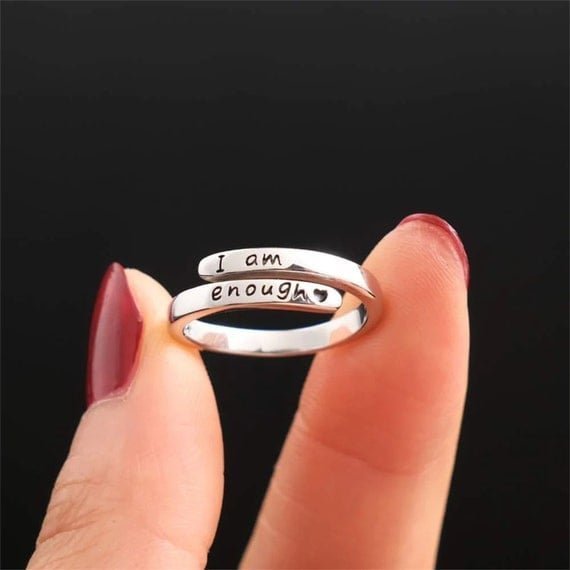 I am Enough Silver Ring Adjustable Minimalist Simple Ring for Women Gift for Her - Silver Box Original