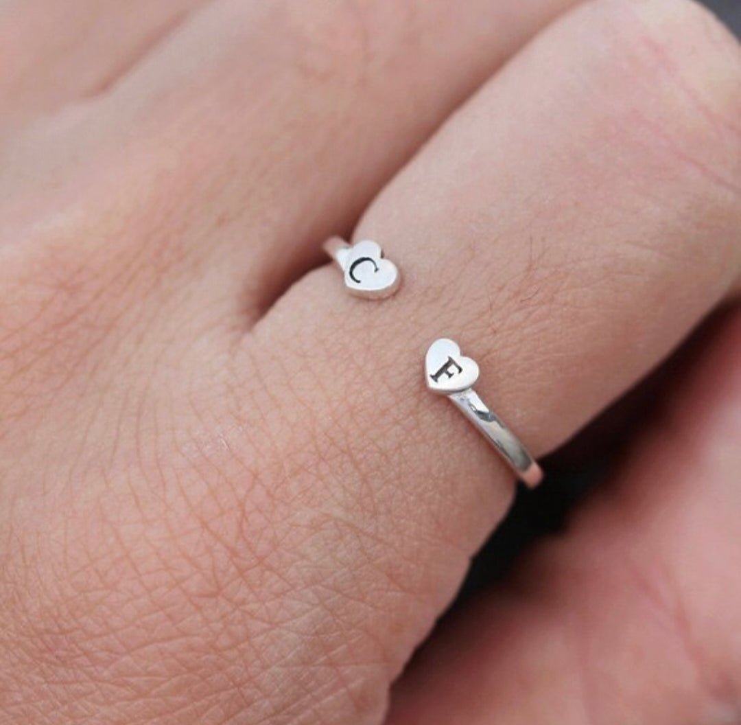 Personalized Couple Open Heart Ring - Silver Box Original