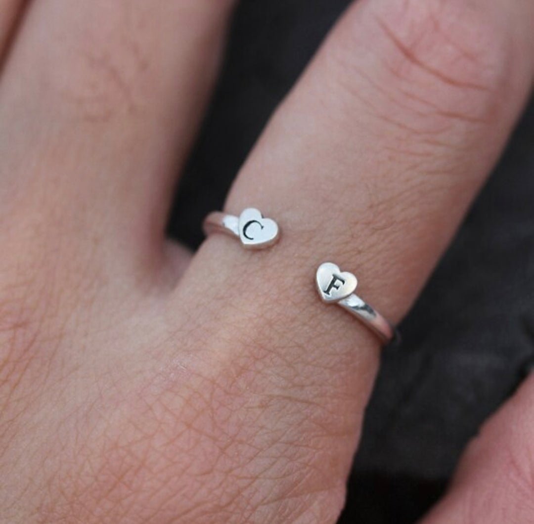 Personalized Couple Open Heart Ring - Silver Box Original