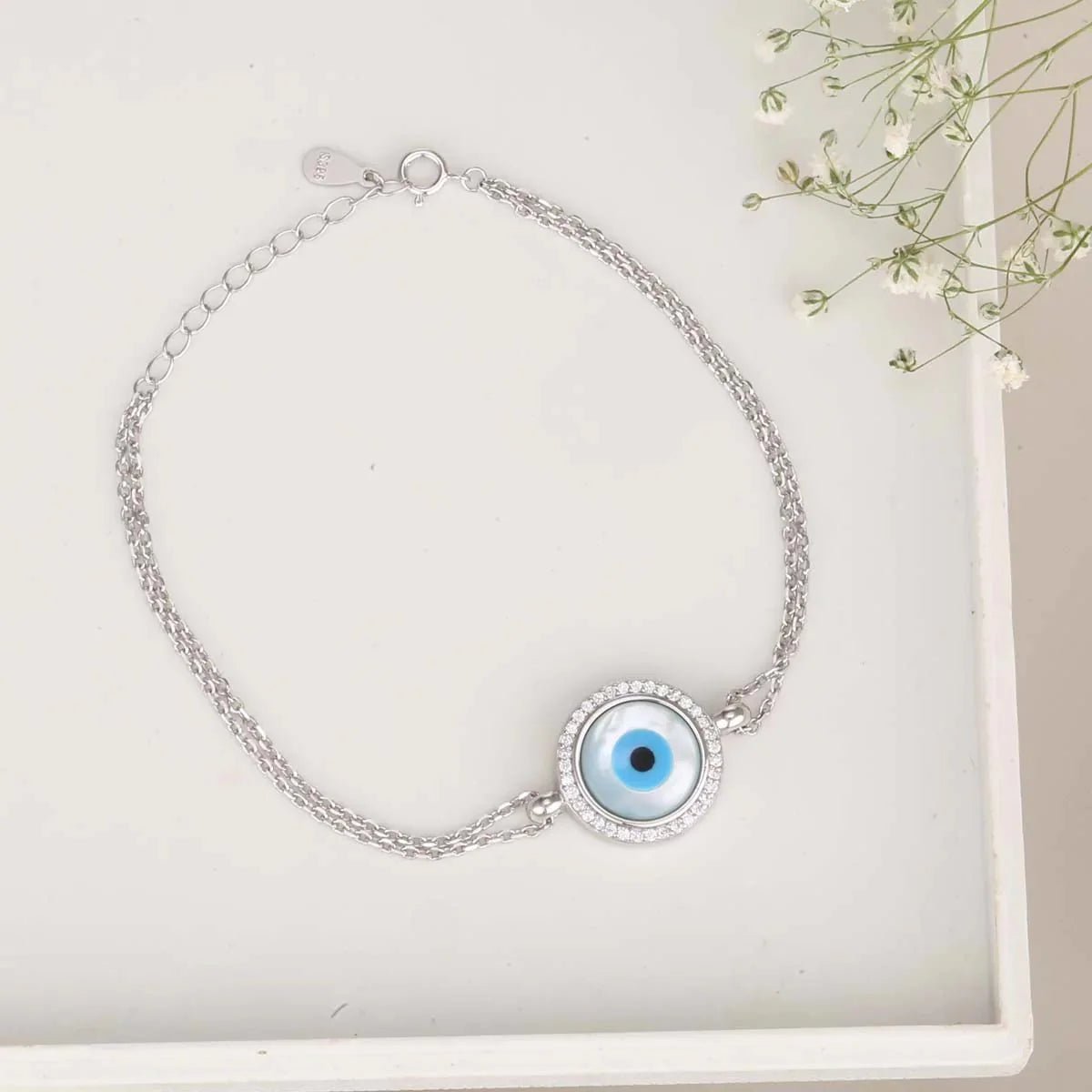 Silver Box Original 925 Silver Believe Circle Evil Eye Silver Bracelet - Silver Box Original