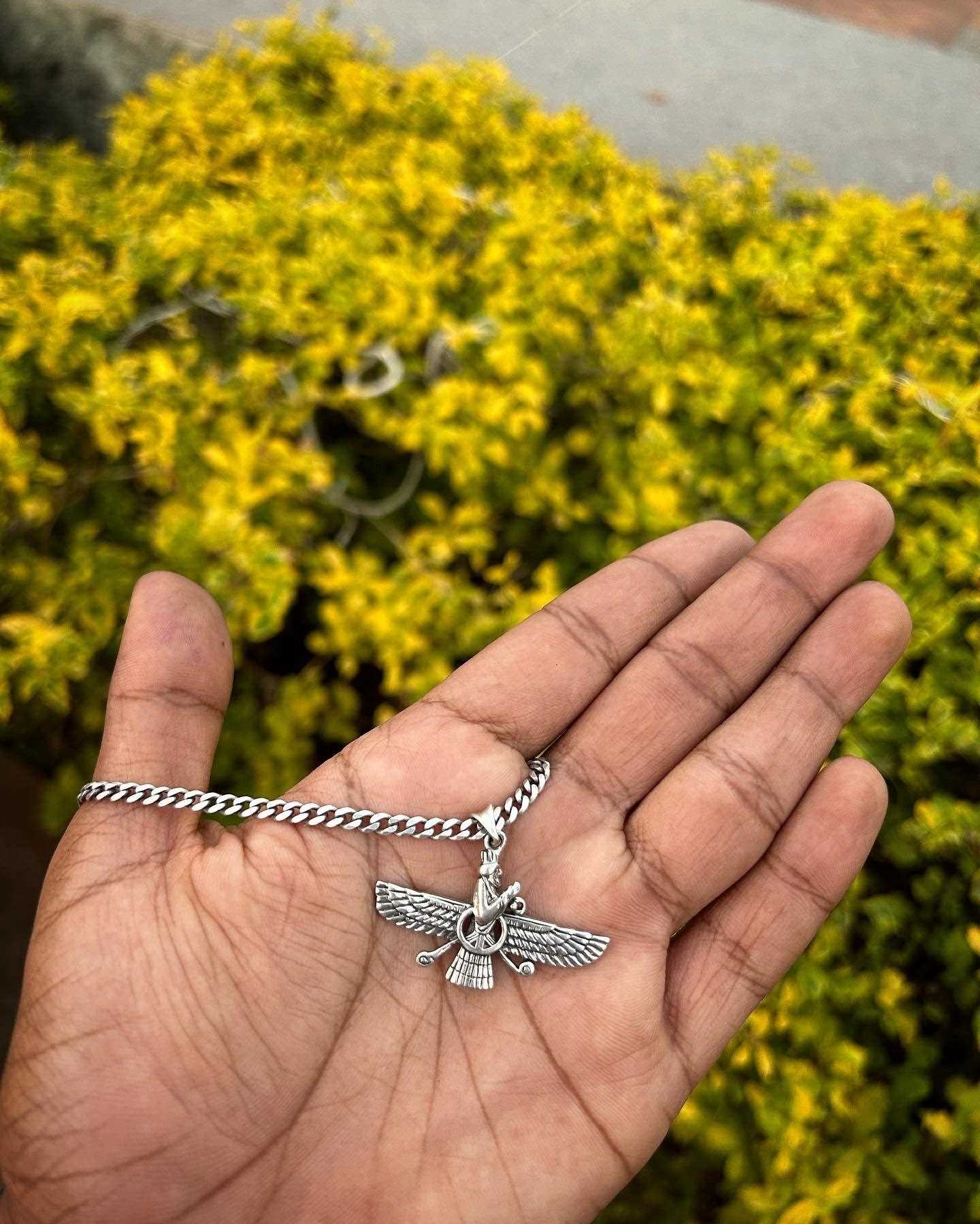 Silver Box Original 925 Silver Faravahar Zoroastrian Parsi Locket - Silver Box Original