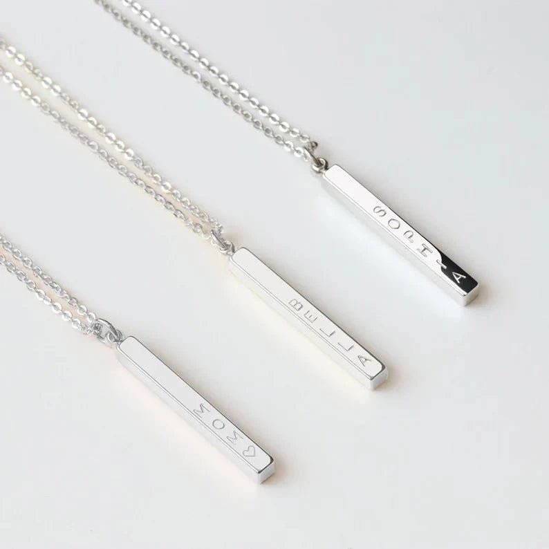 Silver Box Original 925 Silver Vertical 3D Bar Necklace - Silver Box Original