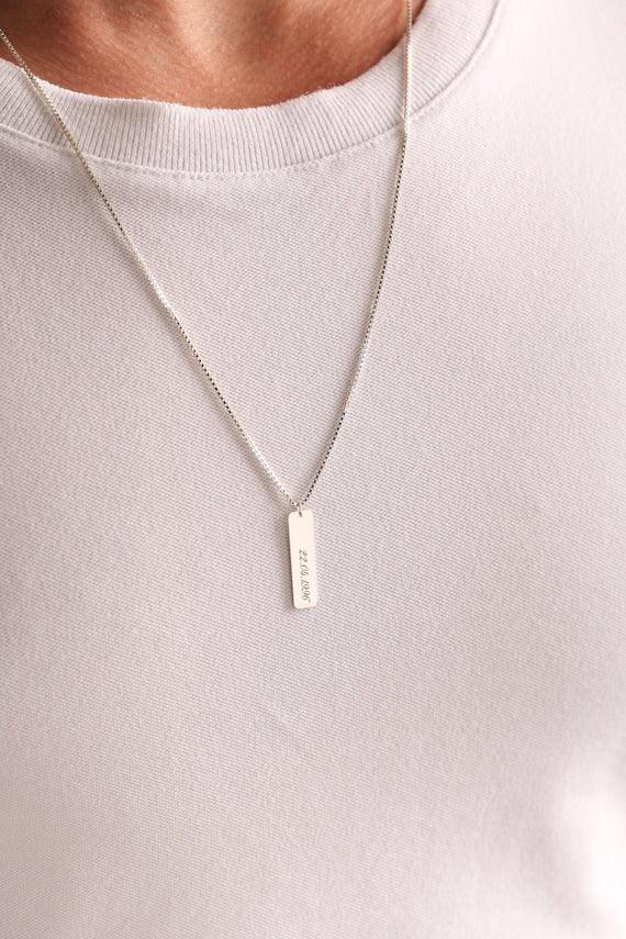 Silver Box Original 925 Sterling Silver Engraved Custom Necklace for Men - Silver Box Original