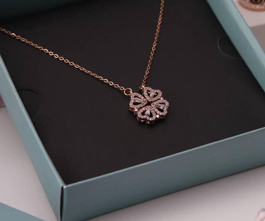 Silver box Original Rose Gold Plated 925 Silver Clover Necklace - Silver Box Original