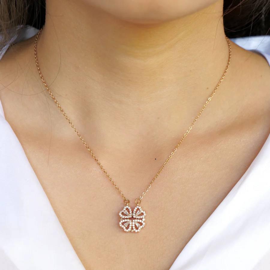 Silver box Original Rose Gold Plated 925 Silver Clover Necklace - Silver Box Original